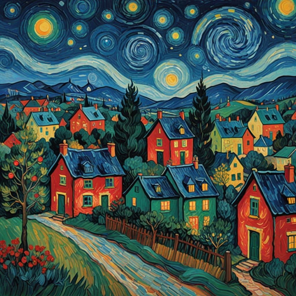 Whimsical Christmas Homes under Vibrant Starry Skies