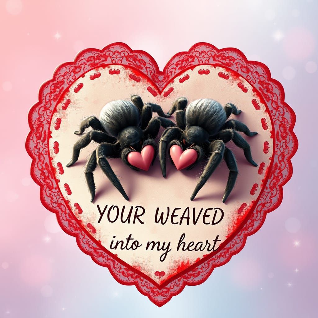 Whimsical Tarantula Couple on Distressed Valentine's Card