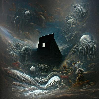 Infinite Dark House in Space: Horror Illustration