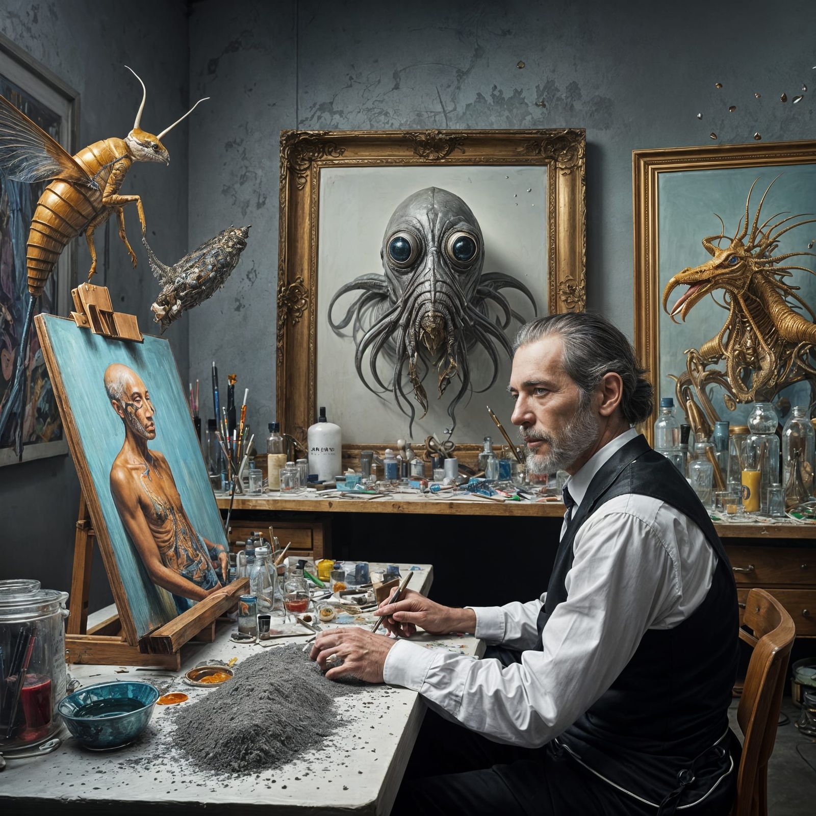 Hyperrealistic Portrait in Cluttered Sci-Fi Laboratory