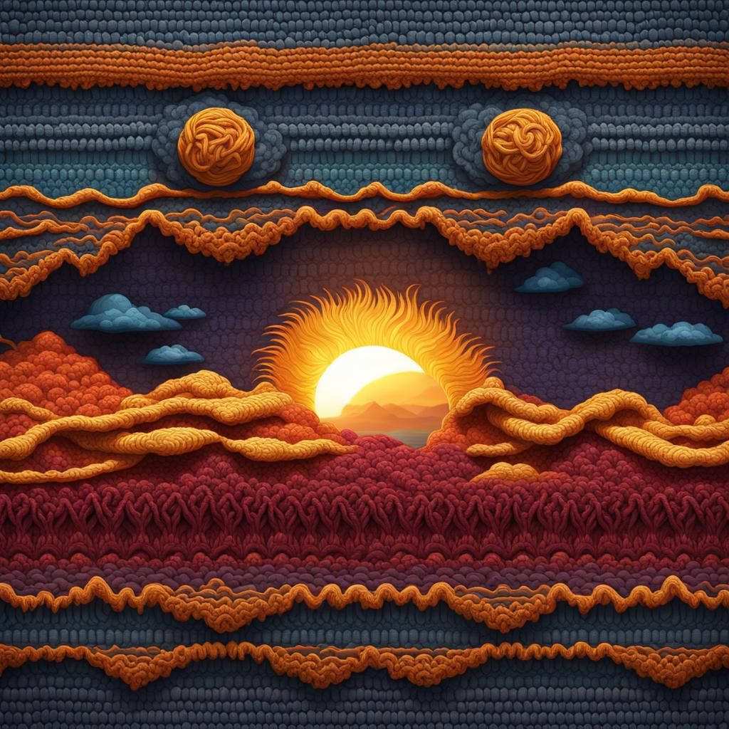 Sun, Moon and Sky Crocheted Quilt Landscape