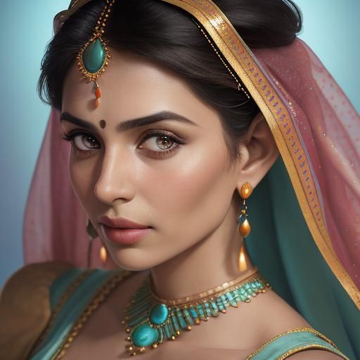 A Pakistani woman wearing a Princess Jasmine costume.