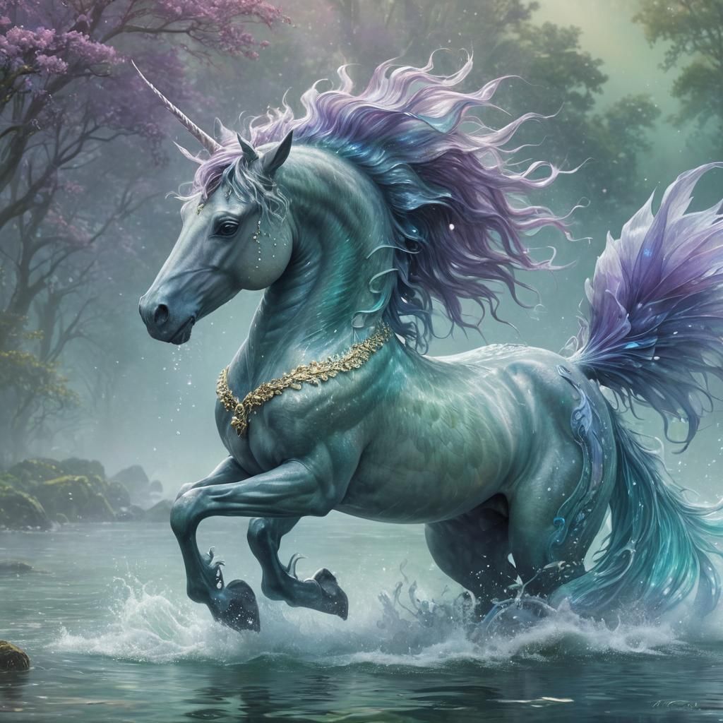 Ethereal Hippocampus in Misty Water