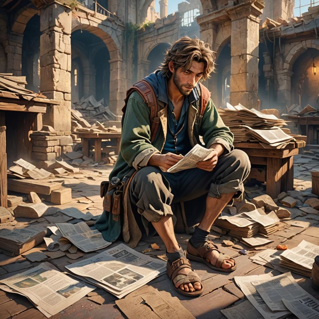 Adventurer in Ruins: Stylized Digital Art