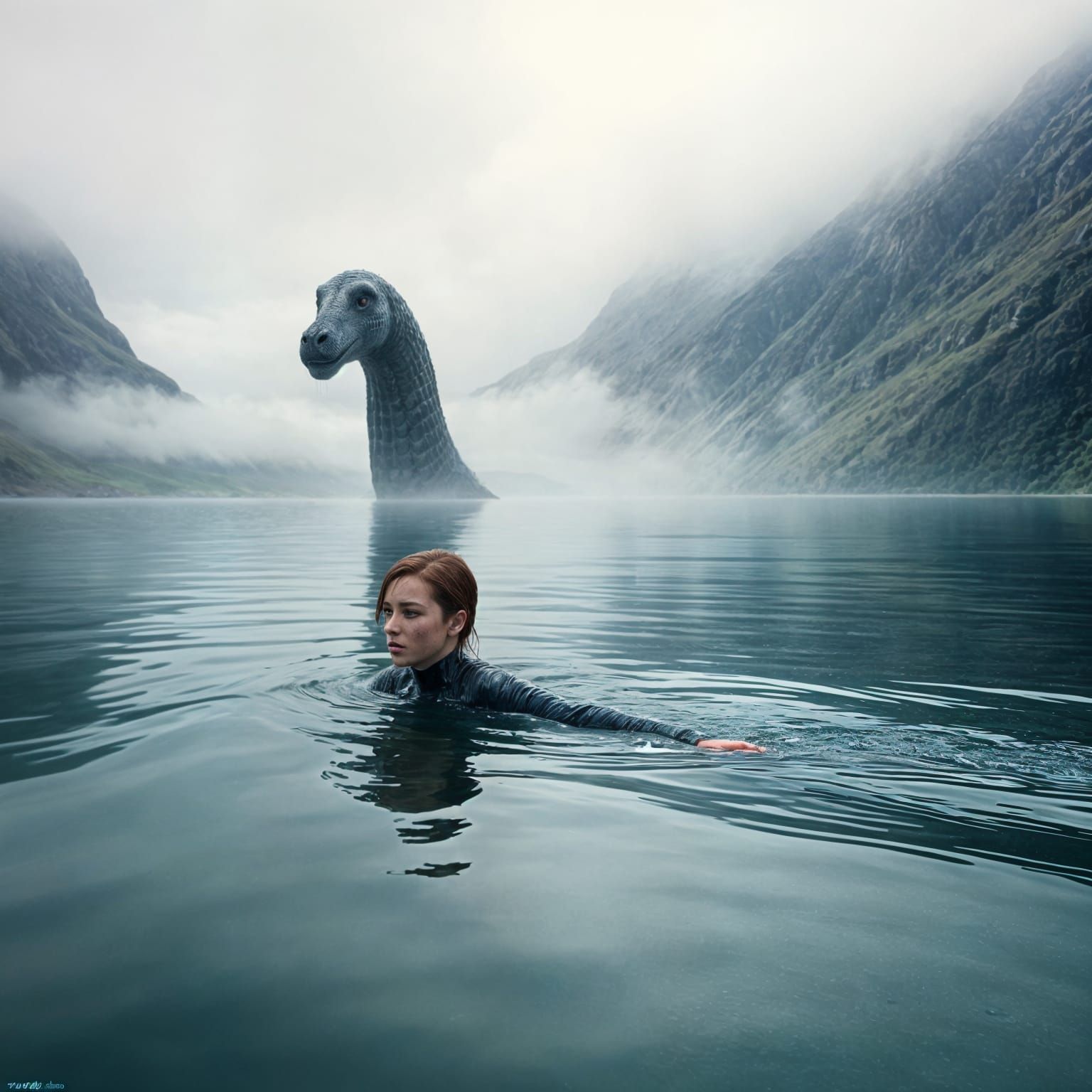 Hyperrealistic Loch Ness Monster Encounter