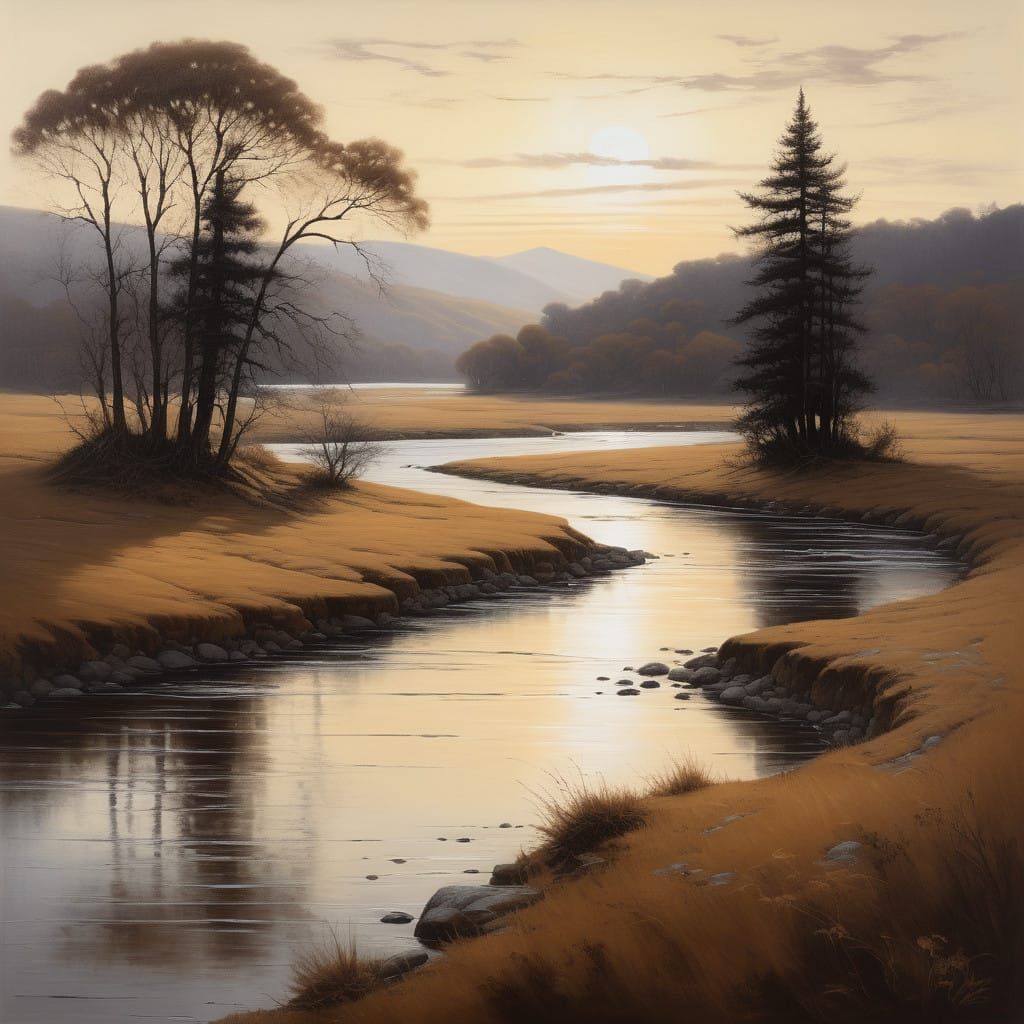 Watercolor Sepia Landscape Mural