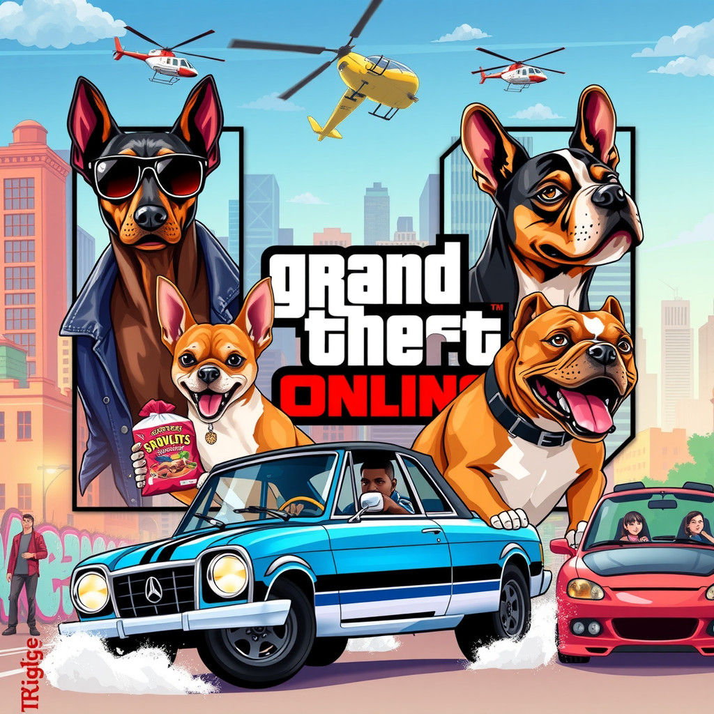 Dogs Take Over GTA: A Vibrant Comic Illustration