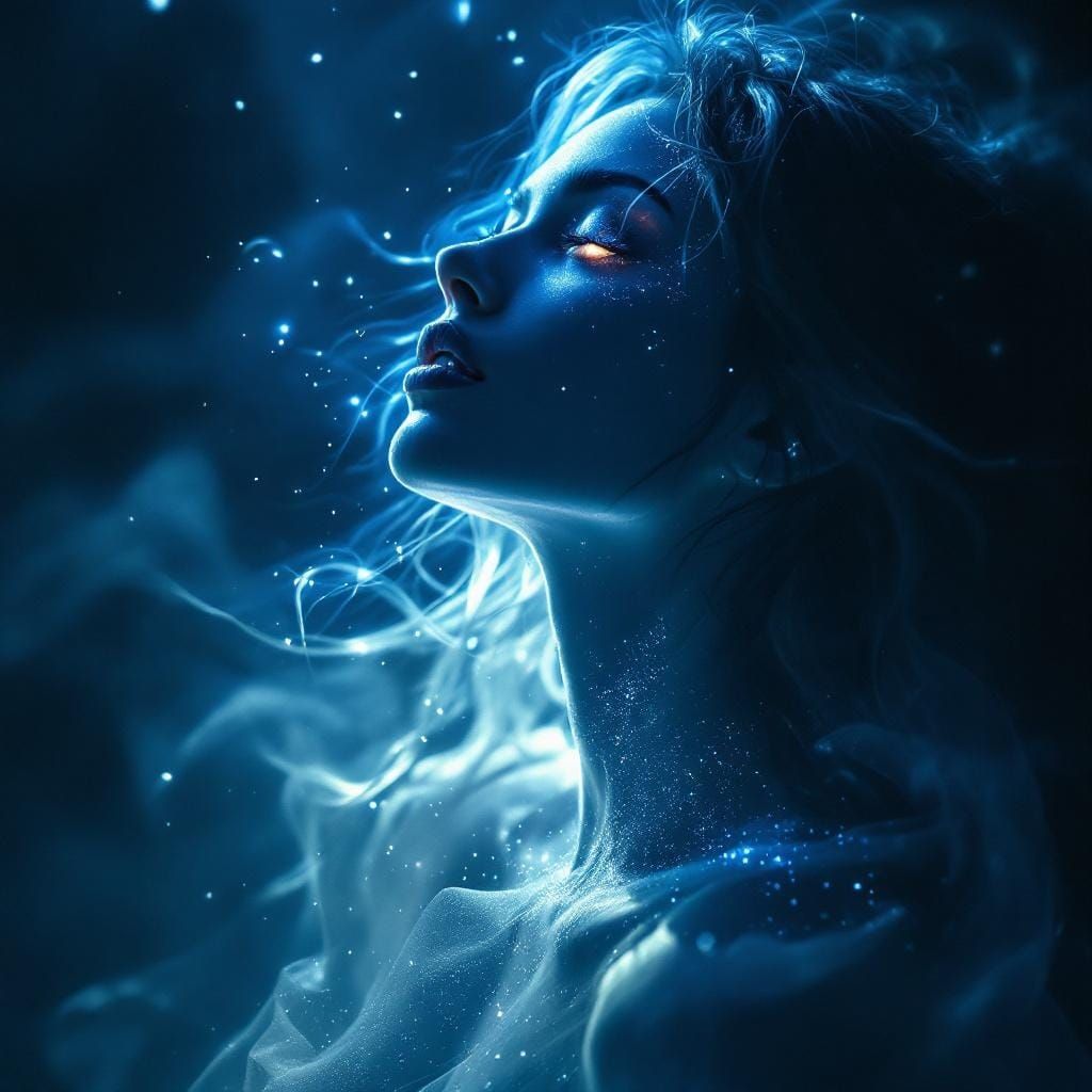 Mysterious Woman with Stardust in Deep Shadow