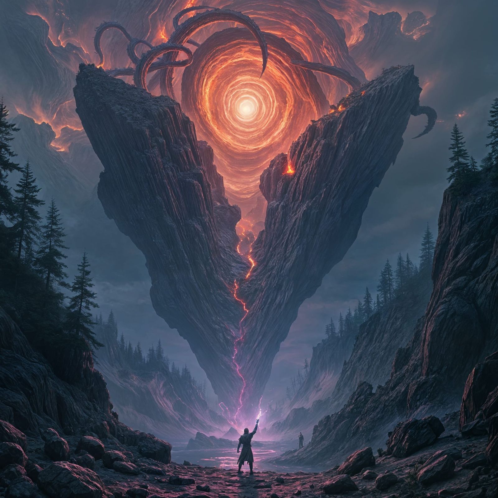 Ebon Rift Erupts over Jagged Cliffside