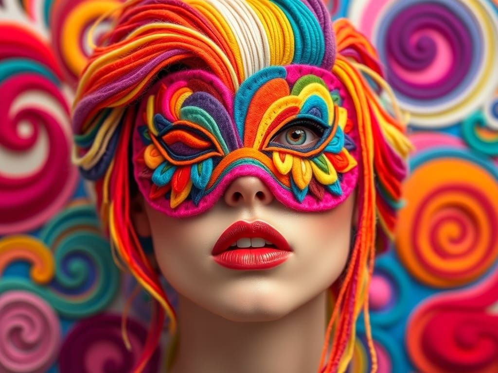 Surreal Felt Face Mask in Gouache Swirls