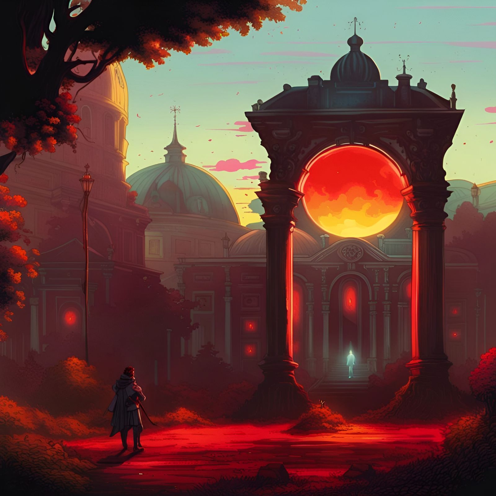 Baroque Garden on Dying Earth in Synthwave Style