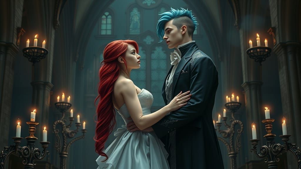 Gothic Cathedral: Saiyan Groom and Vampire Bride
