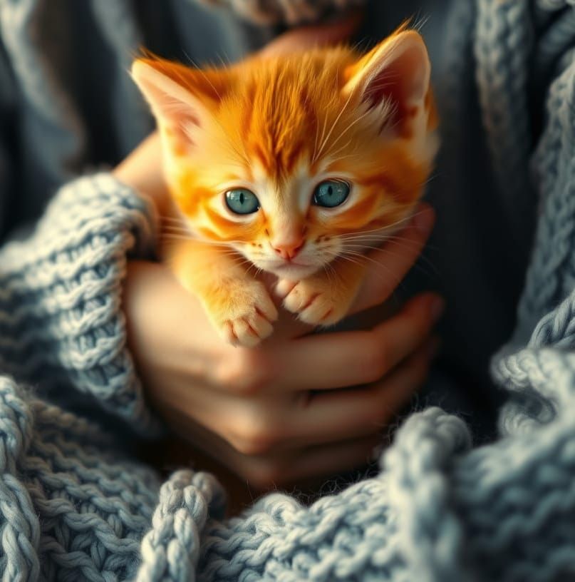 Cozy Kitten Hugged by Loving Mother