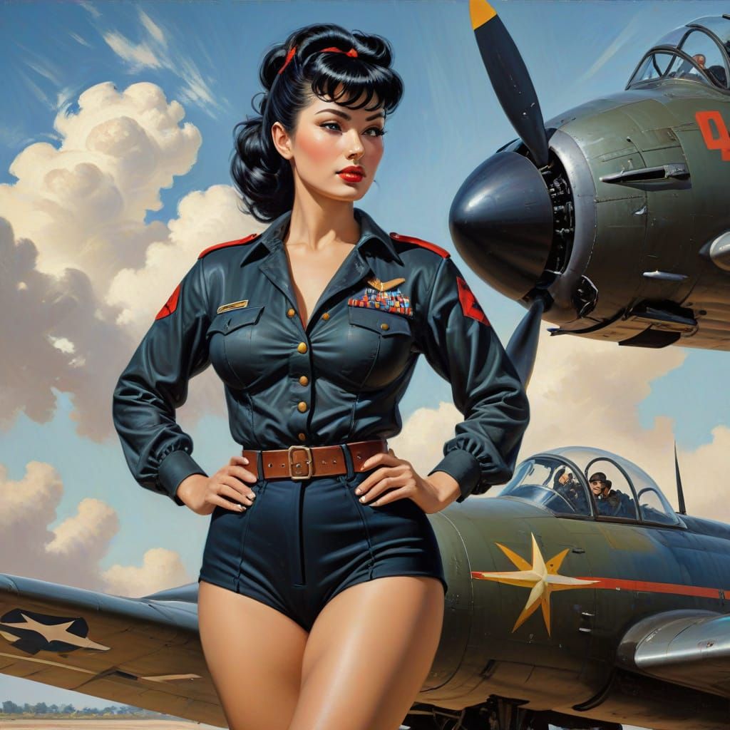Confident Pin-Up Woman in Flight Attire