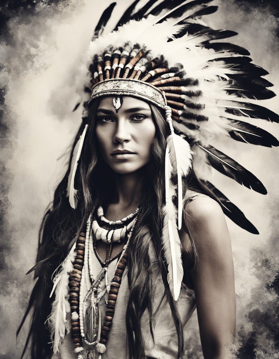 Regal Woman in Vintage Headdress