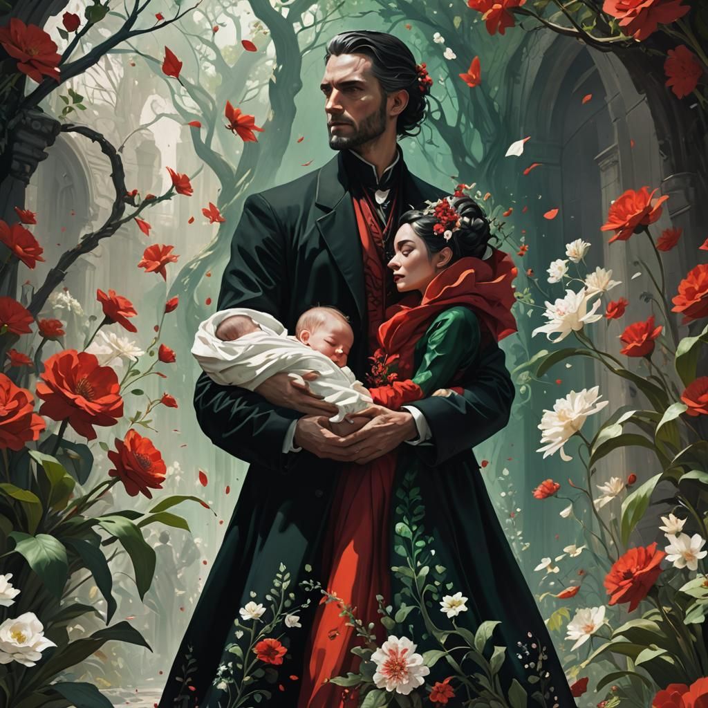 Magical Realism: Wedding Couple with Baby