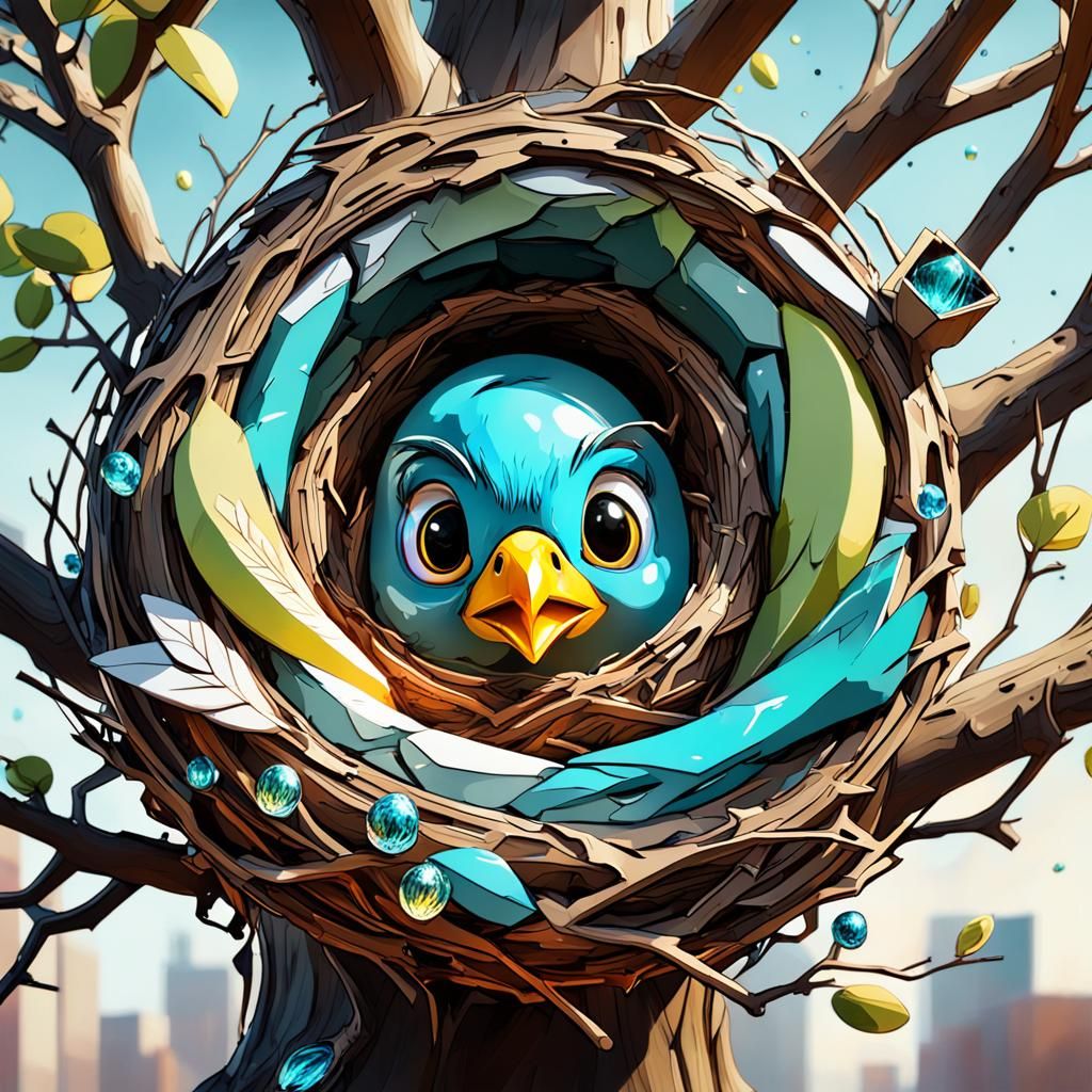 Humanoid Bird Nest in Graffiti Street Art