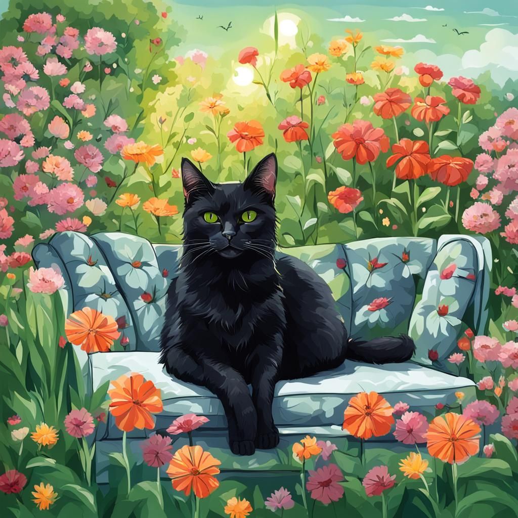 Black cat with green eyes.