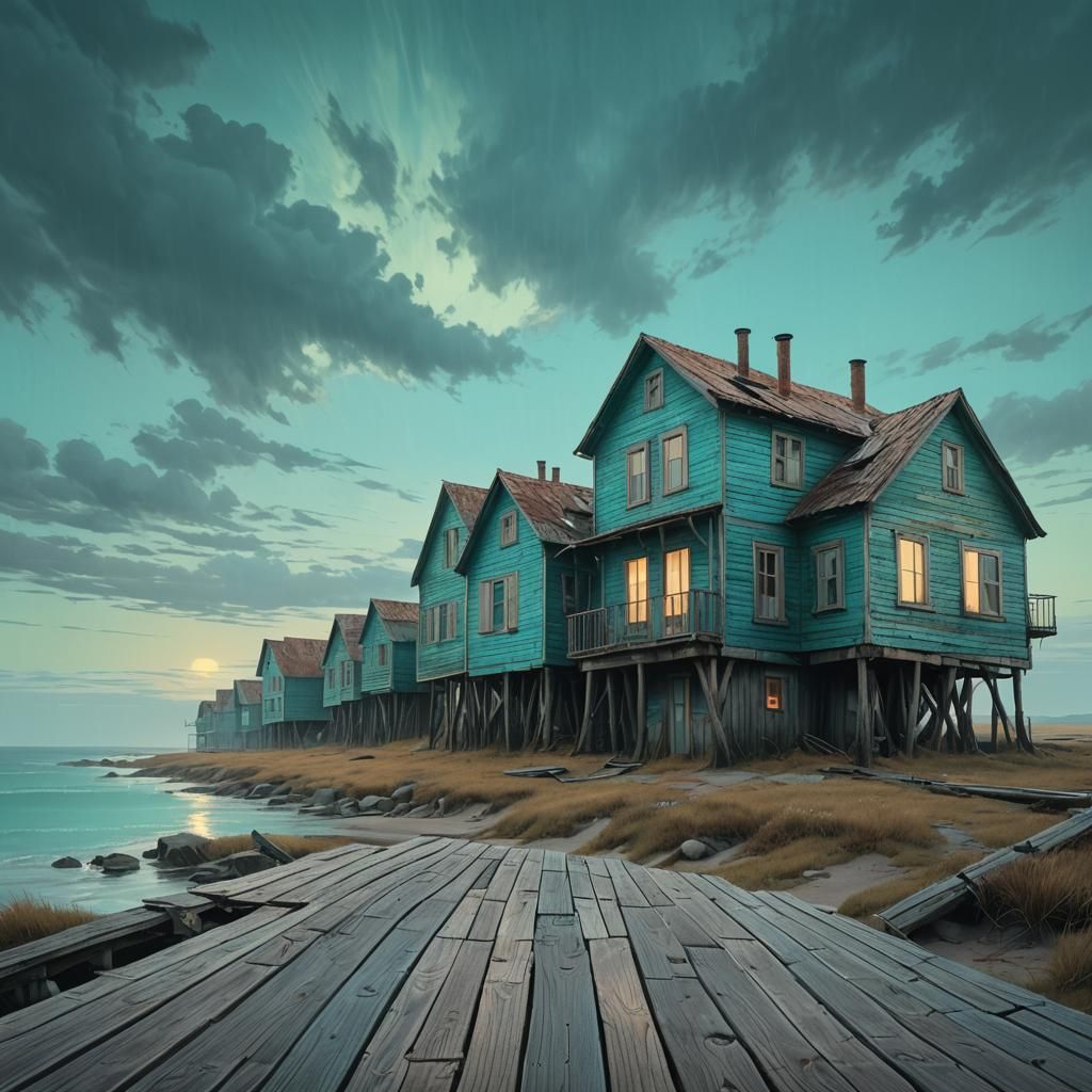 Surreal House on Ocean Platform, Digital Matte Painting