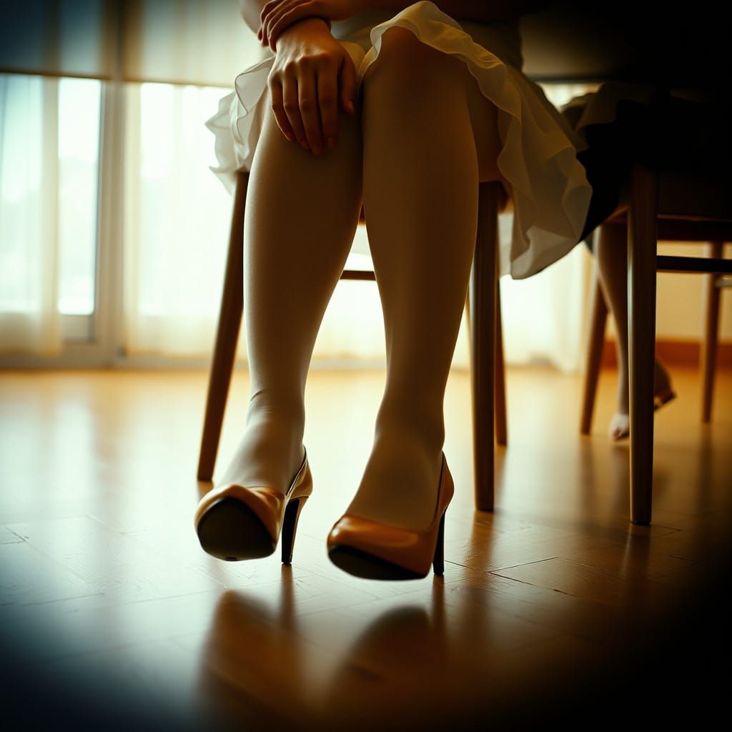 Masculine Legs in White Stockings and Short Skirt with Petti...