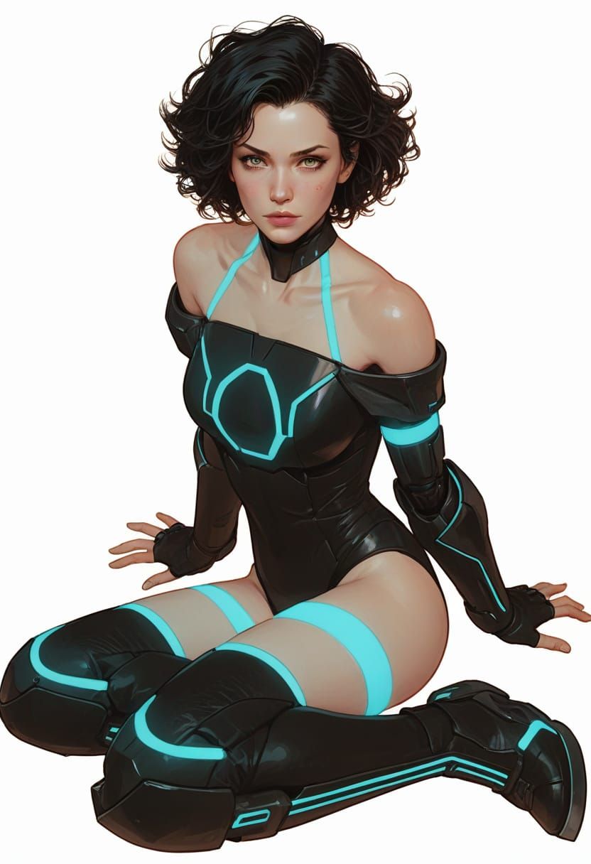Futuristic Woman in Neon Sci-Fi Power Armor