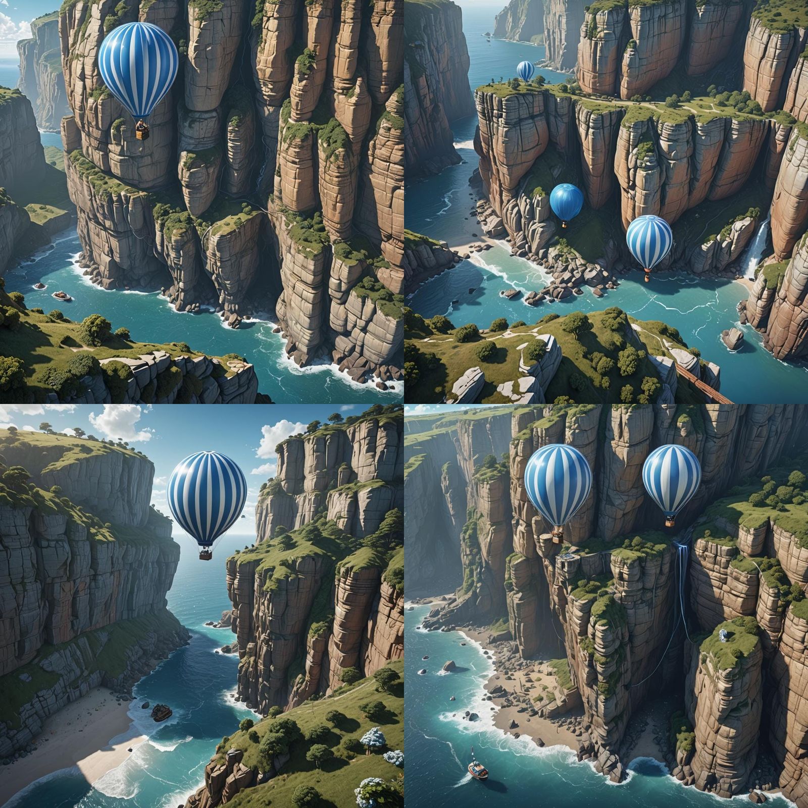Gas Balloon Over Seaside Cliff: Digital Fantasy Art