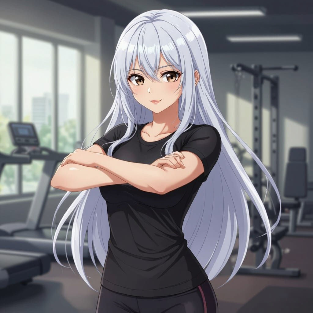 Anime Girl Exercising at the Gym in Vibrant Style