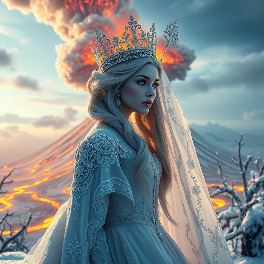 Photorealistic Volcano Erupts into Frozen Landscape in Baroq...