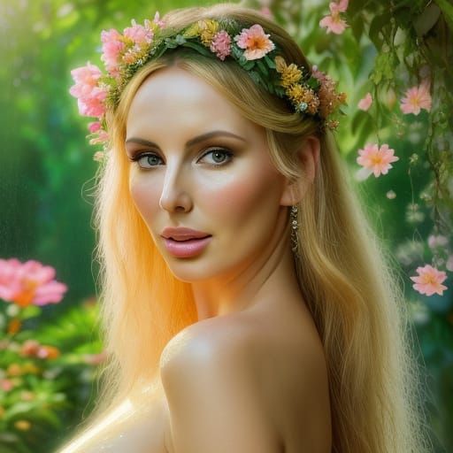 Goddess Nikkibenz in a Dreamy Watercolor Garden