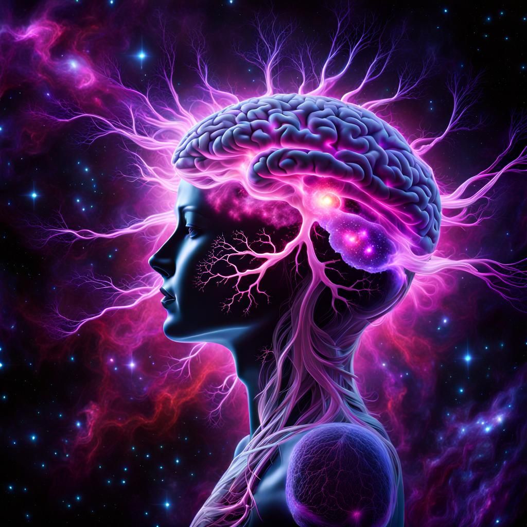 Brain Neurons and Galaxy Mashup in Digital Art