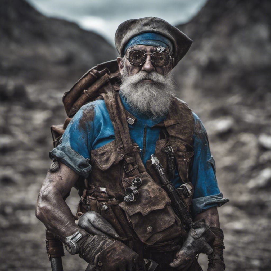 Papa Smurf: Post-Apocalyptic Survivor in Gritty Portrait