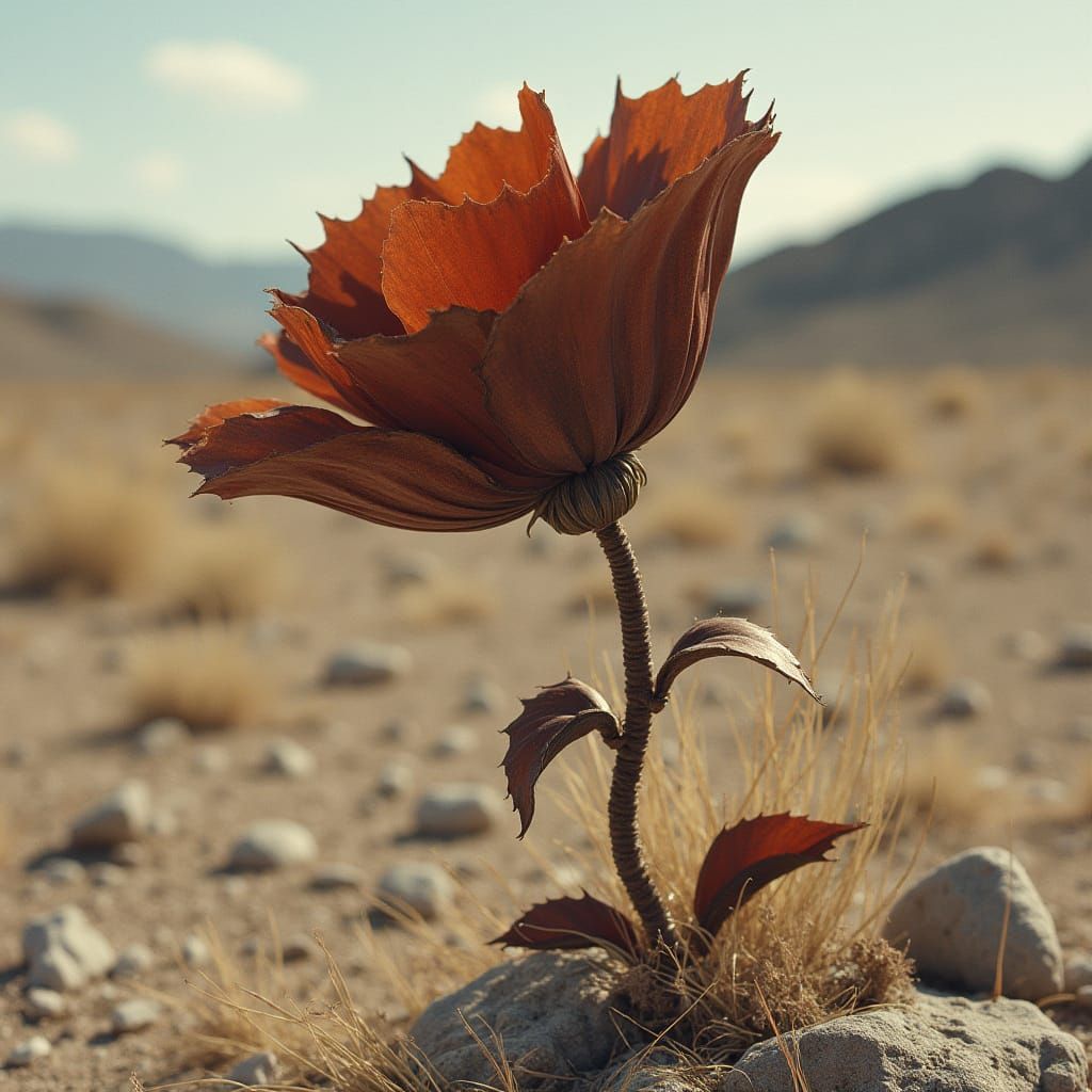 Metallic Flower Blooms in Barren Landscape