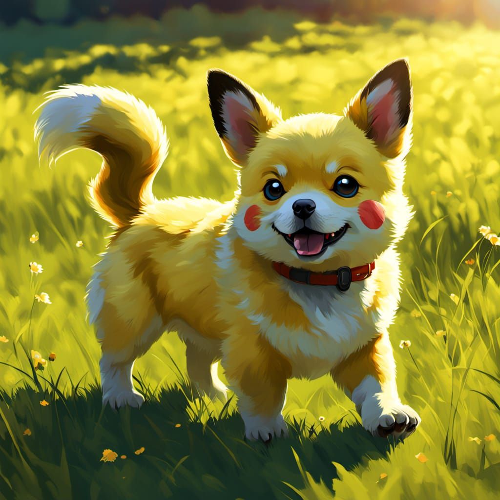 Cute Dog and Pikachu Play in Sunny Meadow