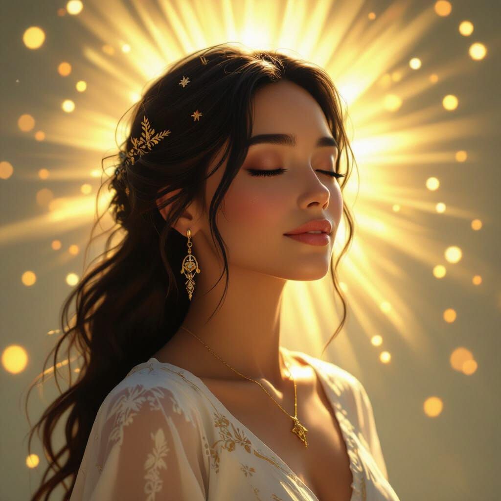 Hispanic Woman's Spiritual Growth in Ethereal Light