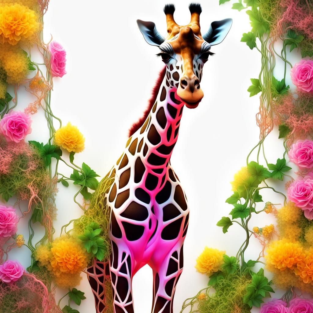 Giraffe in Fantasy Setting with Glowing Fractal Elements