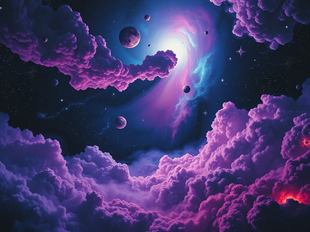Cosmic Dreamscapes in Vibrant Purple and Blue