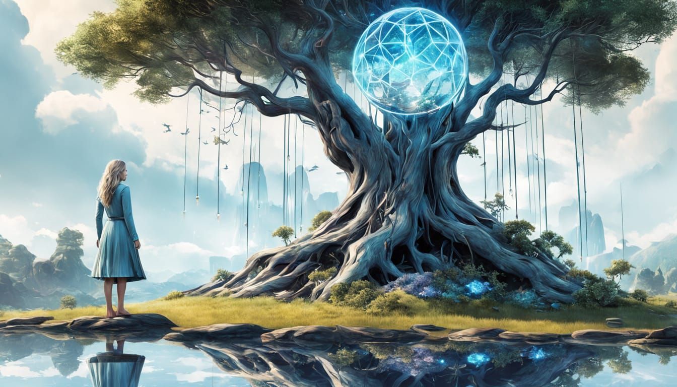 Surreal Tree Defies Gravity in Futuristic Garden