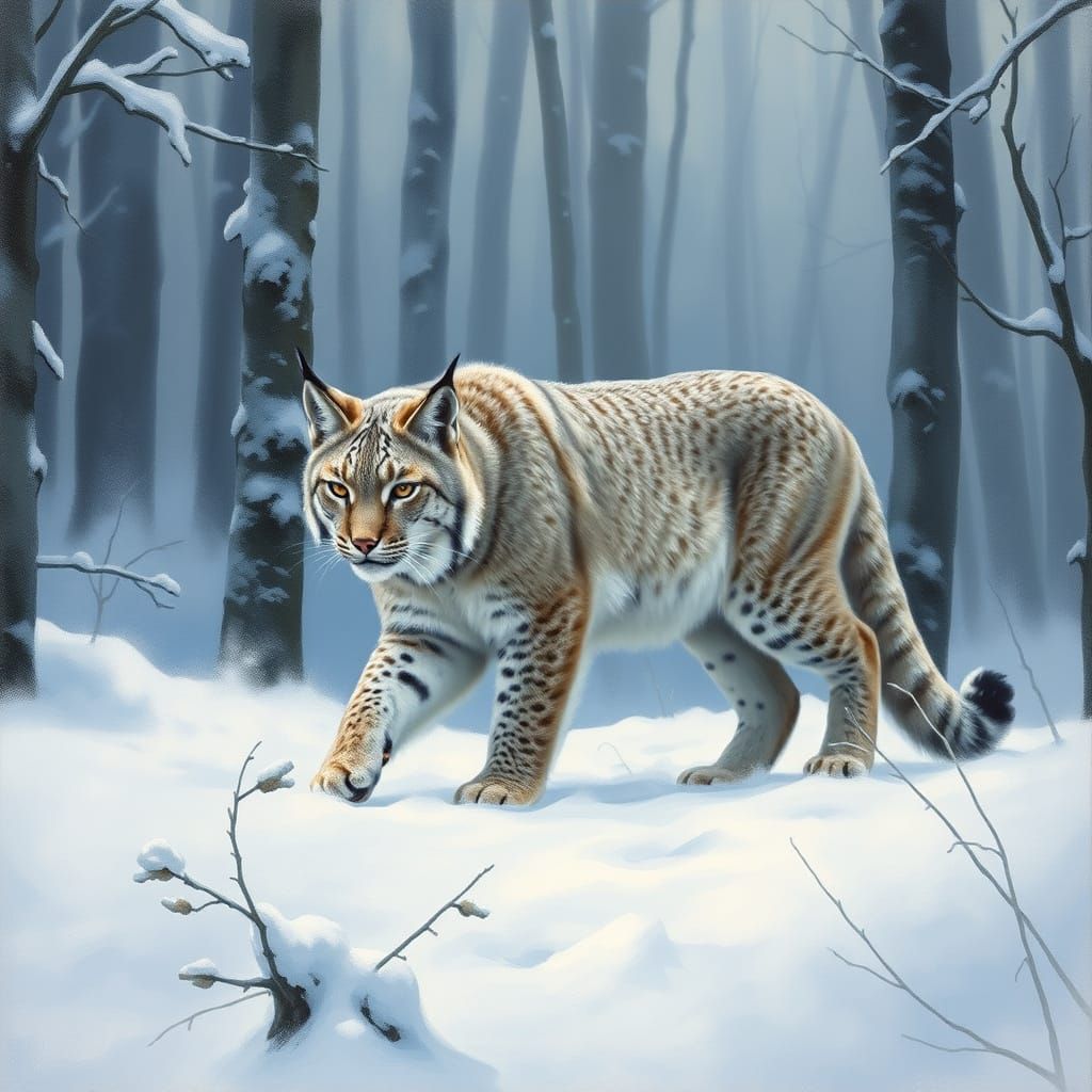 Lynx in Winter Landscape, Serene and Intense
