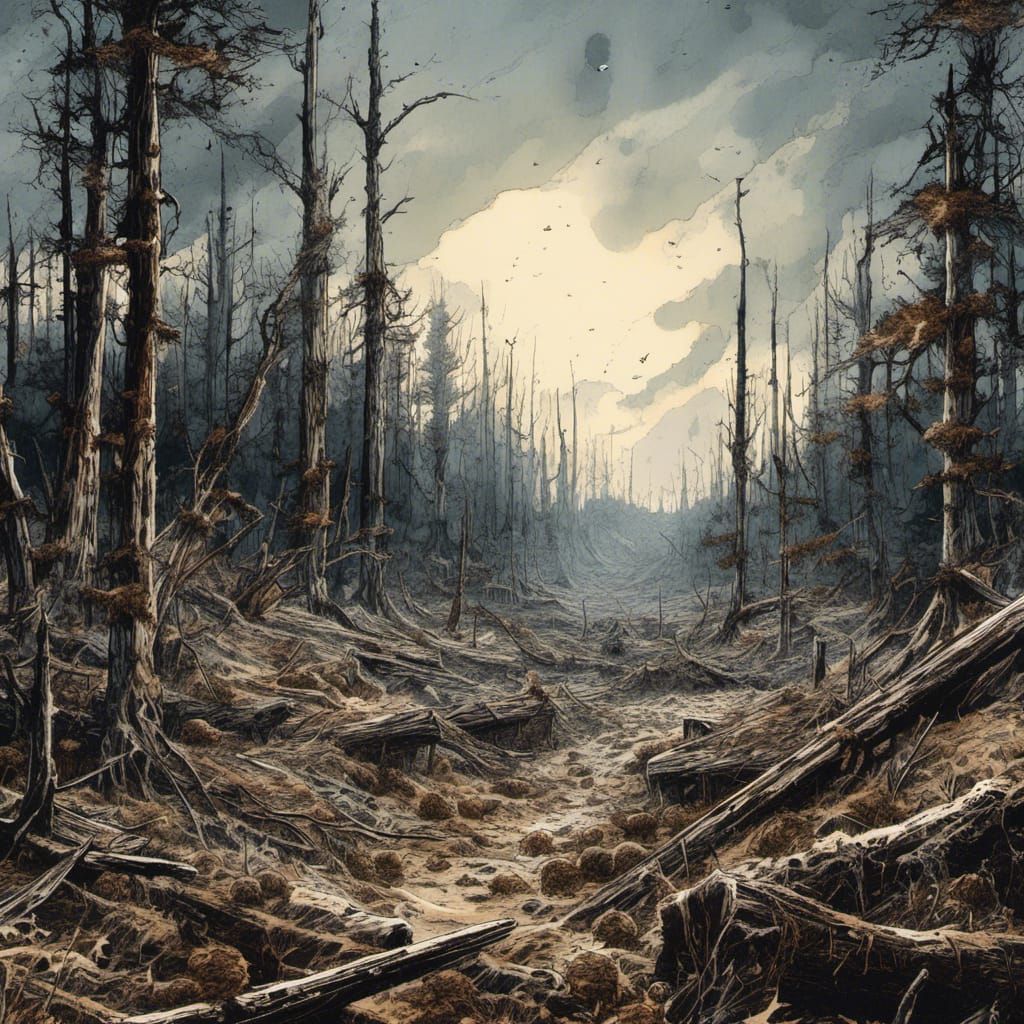 Watercolor Battlefield: Destruction in Ink