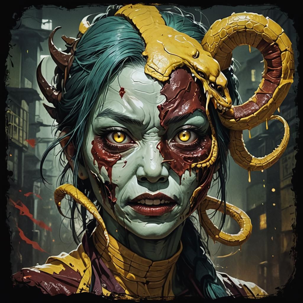 Kuchisake-onna Unveils Her Scar: Grimdark Painting