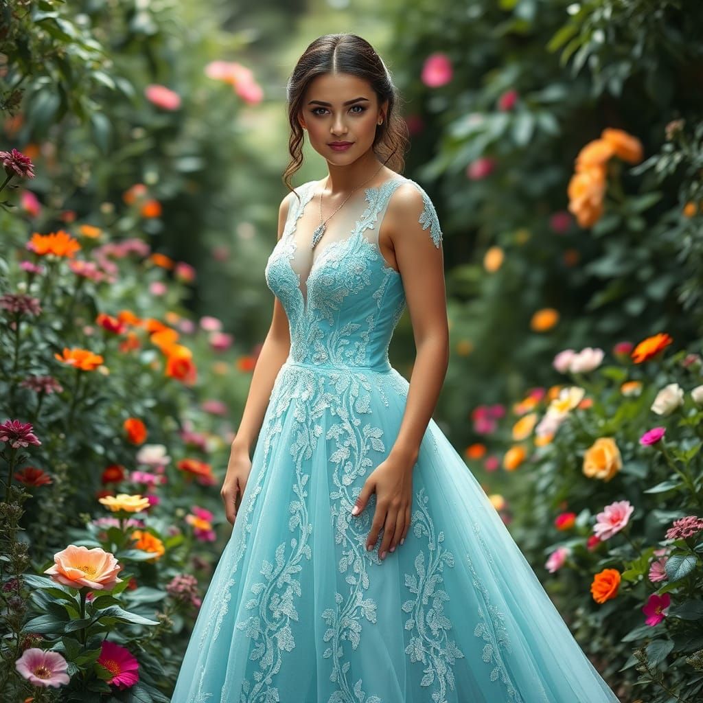 Elegant Bride in Turquoise Gown, Watercolor Style