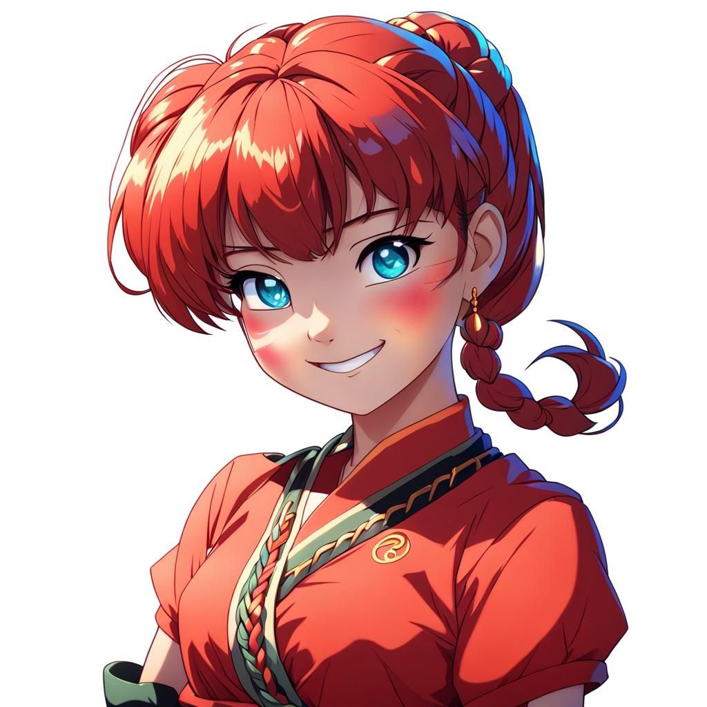 Cute Anime Girl Ranma Portrait with Ponytail