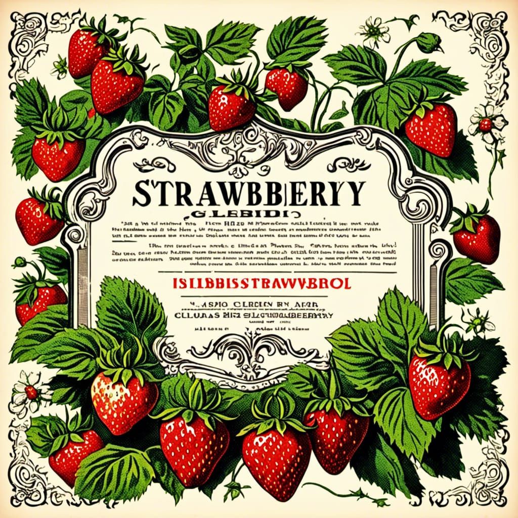 Vintage Strawberry Advertisement Illustration in Clip Art St...