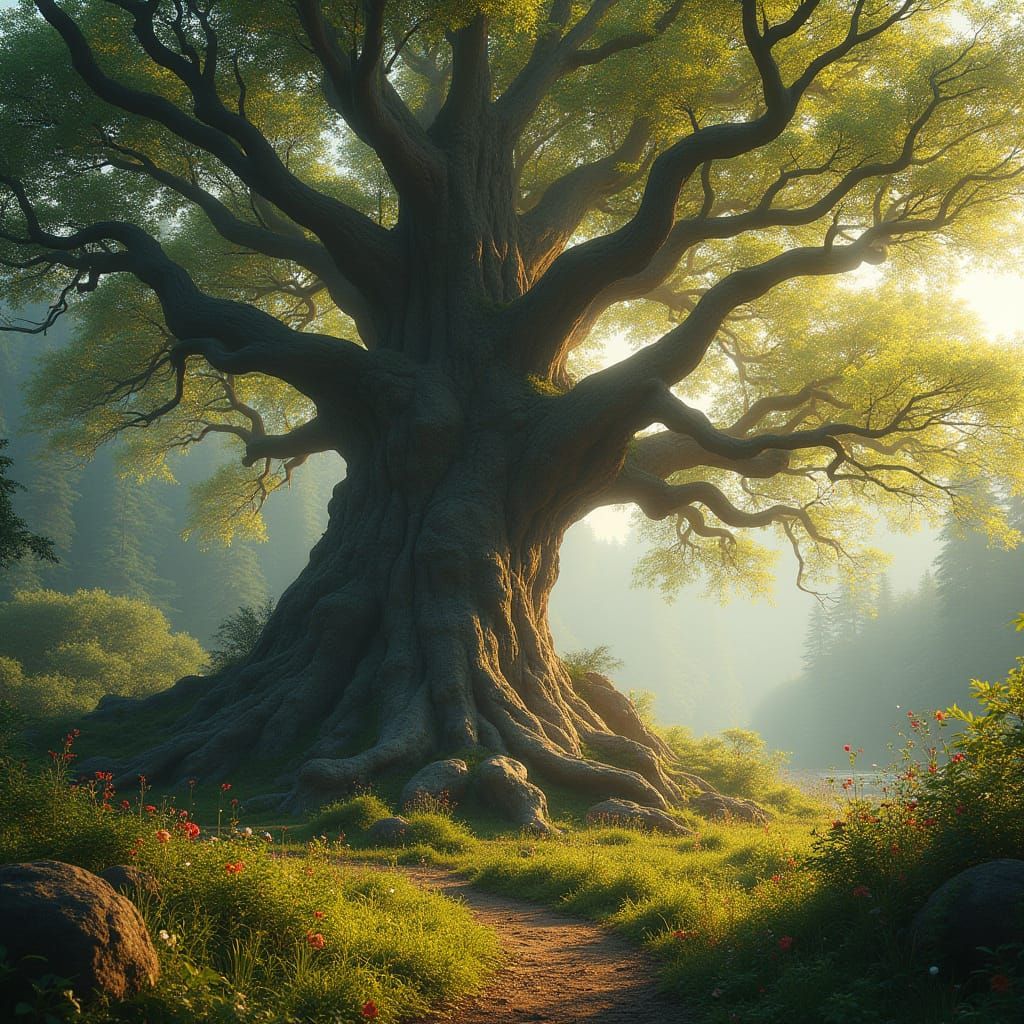 Ancient Tree Portrait in Golden Sunlight