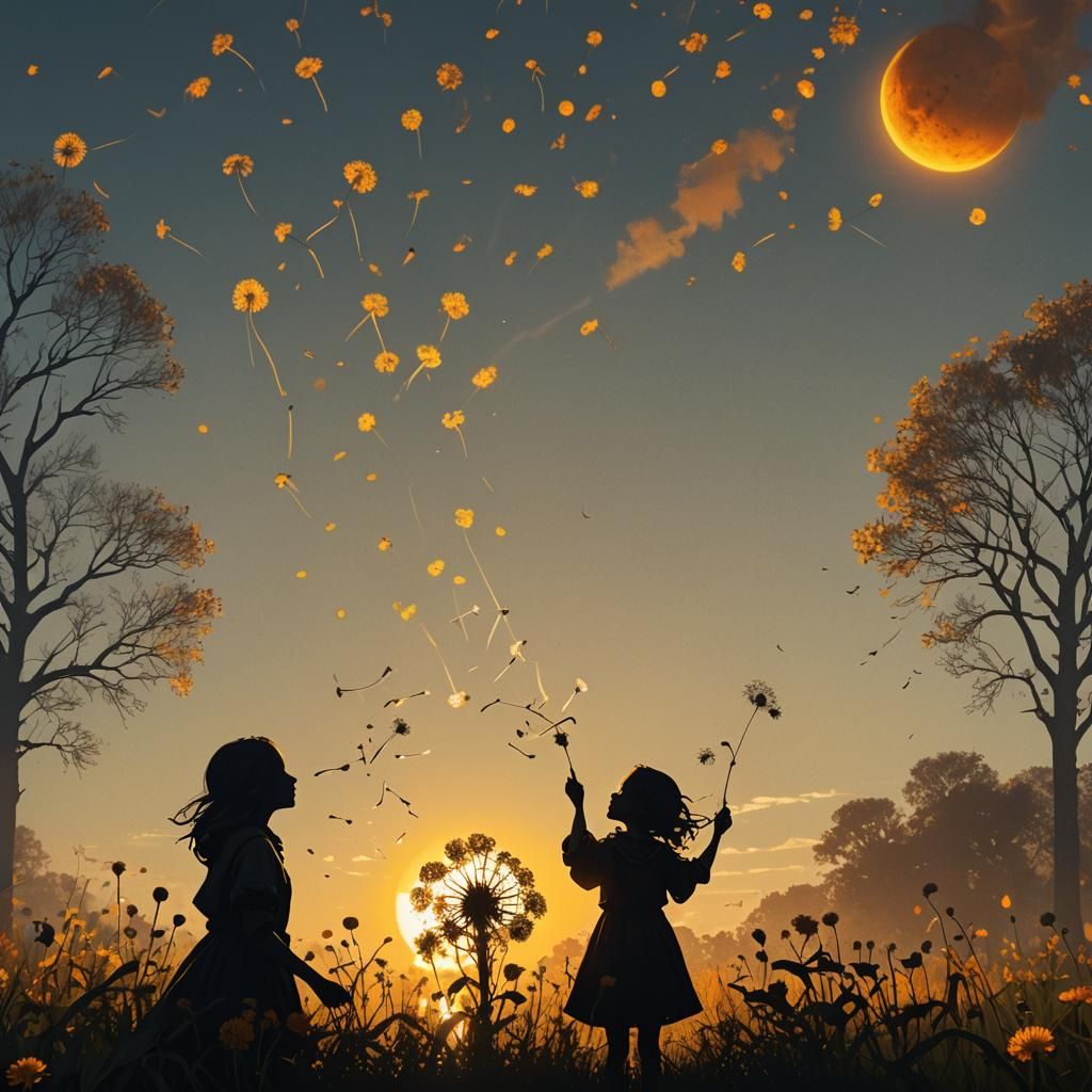 Girl with Dandelions and Sun, Fantasy Art