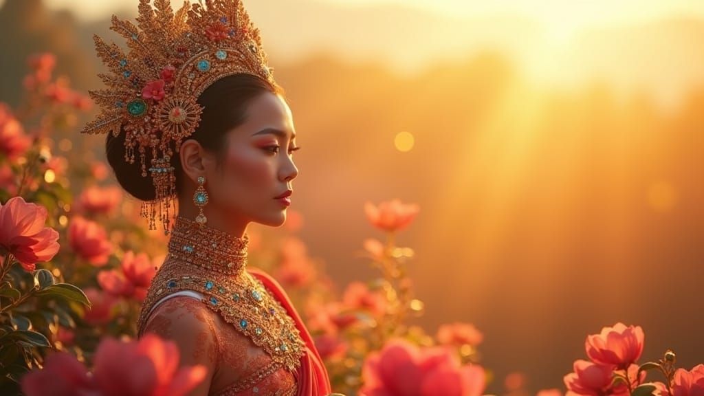 Burmese Princess in Lush Neon Garden, 8K