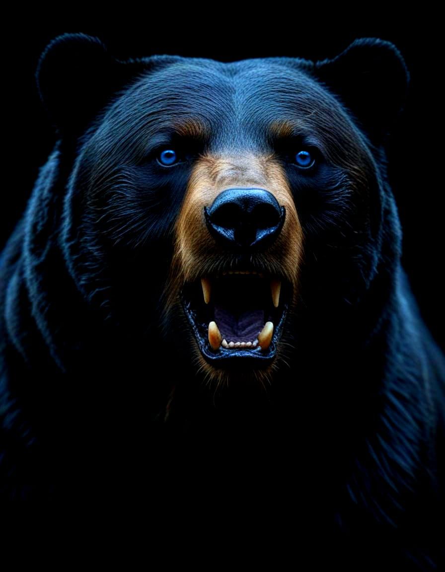 Majestic Black Bear Silhouette with Cobalt Blue Eyes