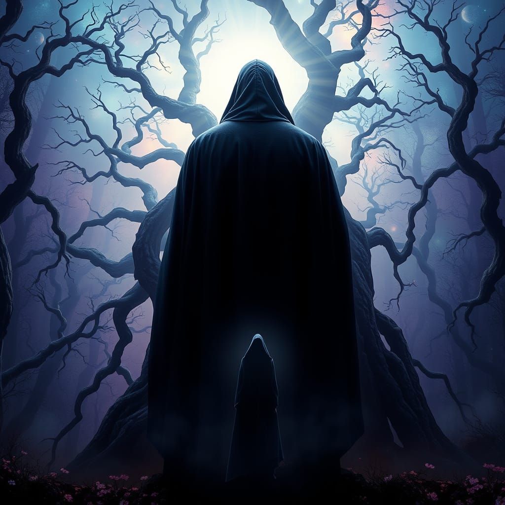 Ethereal Figure Surrounded by Blossoming Light in Ancient Fo...