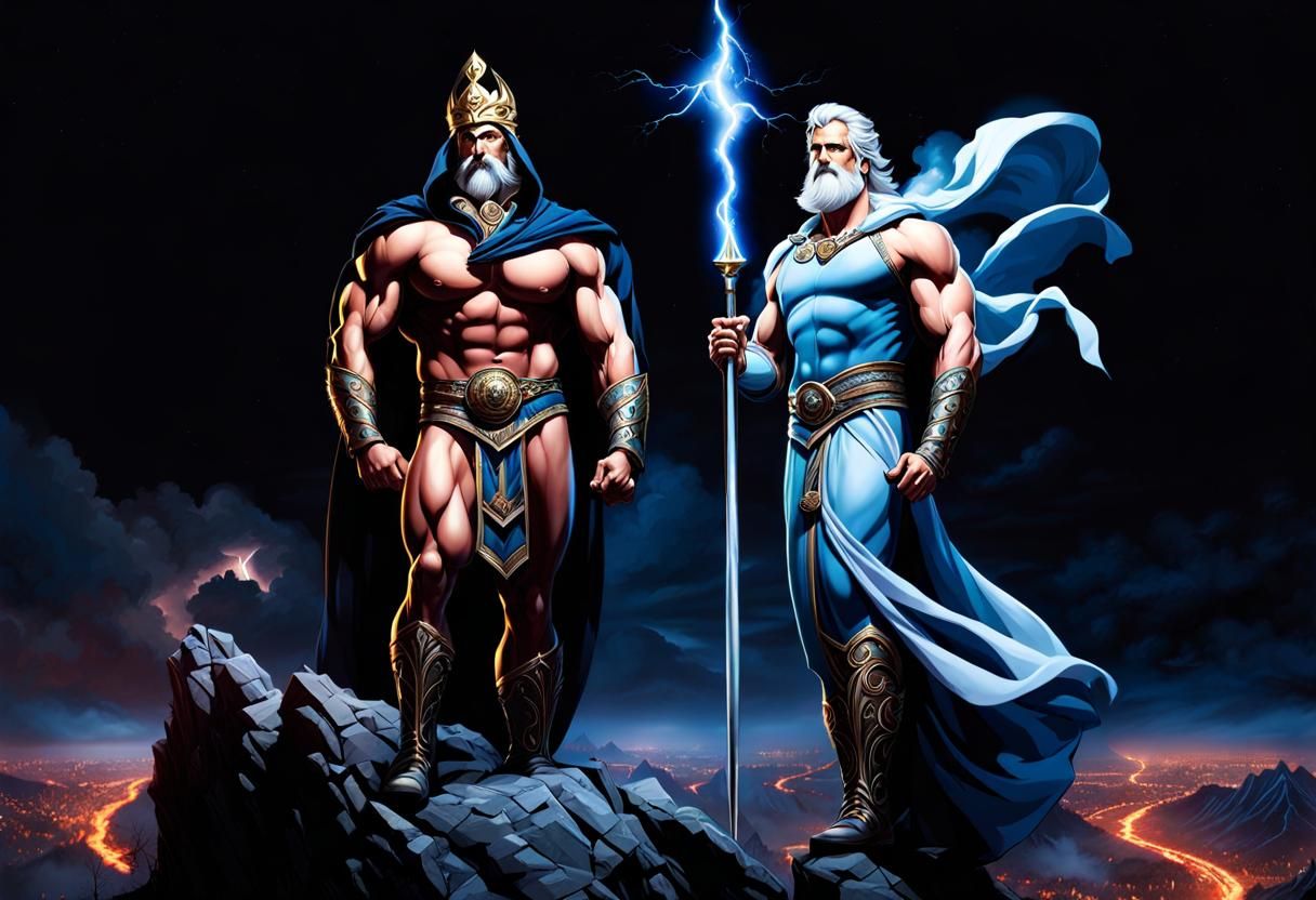 Zeus and Hades on Mount Olympus: Detailed Matte Painting