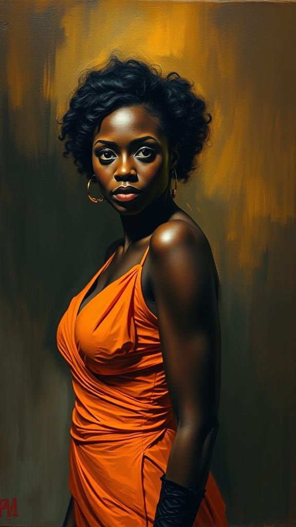 Film Noir Portrait of Woman in Orange Gown
